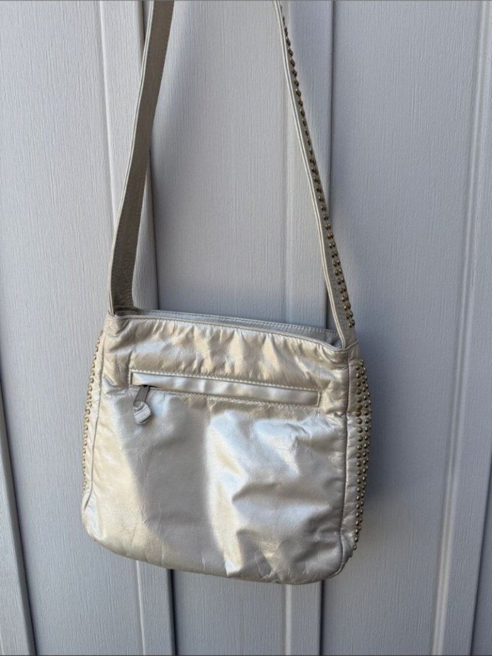 PINKY Genuine Leather Studded Metallic Cream Shoulder / Crossbody Bag - Picture 11 of 11